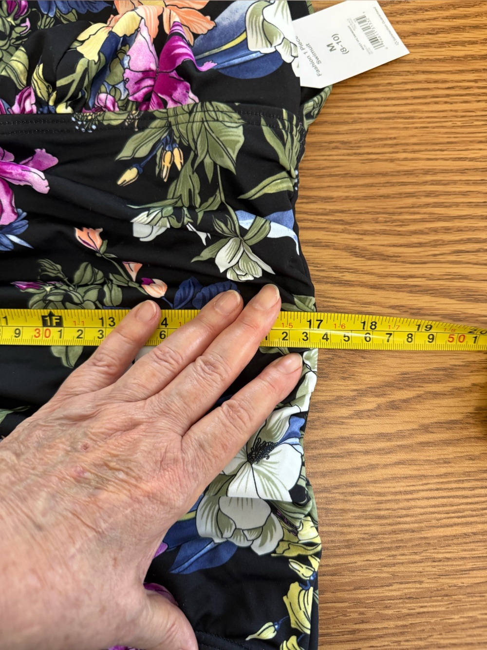 Black Floral Multi Color Swimsuit, Full Coverage, high back, Wide Straps, NWT - Picture 14 of 16